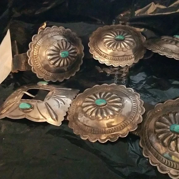 Navajo concho belt with detailed buckle it was made before they signed their wor Sterling Silver Concho Belt Made & Signed By Navajo Artist  main image 2